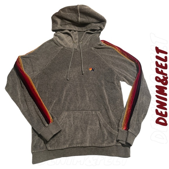 Aviator Nation Velvet Rainbow 5 Stripe Drawstring Pullover/Hoodie | Gray Unisex! - Picture 3 of 11